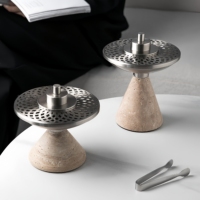 SAIDKOCC D15.5CM Brûleur d'encens aromatique en marbre naturel, pierre de travertin sculptée à la main, parfumée, pour cérémonies religieuses arabes du Ramadan