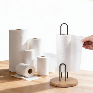 Bamboo <b>Paper</b> Towel Holder Desktop <b>Kitchen</b> Stand With Metal Rods For Roll Storage And Organization - Product Image 4