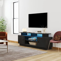 Support TV moderne de 70 "pour TV jusqu'à 80" avec lumière LED et étagères réglables Table console Centre de divertissement Meuble TV