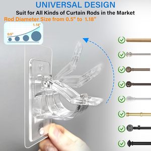 Supports adhésifs pour tringles à rideaux en polycarbonate, fixation murale pour fenêtres et douches - Product Image 2