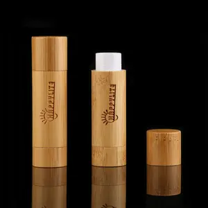 4.5g 사용자 정의 개인 상표 리필 자연 대나무 꿀 립 밤 컨테이너 대나무 립스틱 튜브 로고 조각