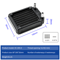 Radiateur de refroidissement à eau en aluminium OCOCOO 80 mm, échangeur de chaleur à 8 tubes pour PC, CPU, GPU, équipement médical et esthétique, refroidisseur liquide