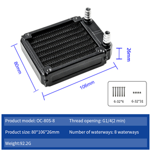 OCOCOO 80mm Aluminium-Wasserkühlungsradiator 8-Rohr-Wärmetauscher für <span class=keywords><strong>PC</strong></span> CPU GPU Laser Medizinische Schönheitsgeräte Flüssigkeitskühler - Product Image 6
