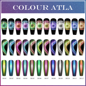 Poudre à ongles effet œil de chat 5D, 12 couleurs, paillettes laser, pigment chrome Aurora, paillettes magnétiques pour la décoration des ongles, salon de manucure - Product Image 3