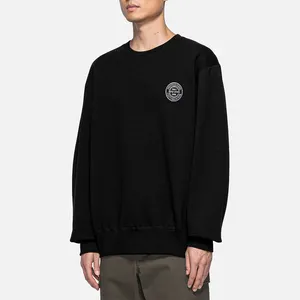 Custom High Quality White Embroidery On Black Sweatshirts Unisex 100% Premium Organic Cotton Crewneck Cropped Hoodie For Man
