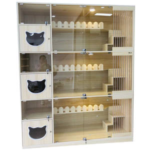 2025 porte en verre trempé intérieur robuste empilable pour animaux de compagnie et animaux chat élevage <span class=keywords><strong>Cages</strong></span> banque pour animaux de compagnie chat hôtel Kennell Villa - Product Image 1