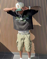 T-shirt court streetwear pour homme 230 GSM 100% coton épais tricoté coupe oversize avec imprimé effet craquelé en caoutchouc