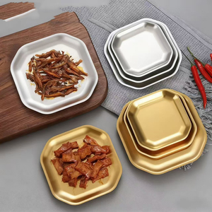 Plats de service alimentaire, plateaux à sauce, assiettes à condiments carrées en acier inoxydable, vaisselle écologique de style américain pour la maison et l'hôtel, en métal - Product Image 3