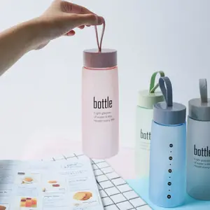 Couples/friends cute cheap gifts With Rope Portable BPA FREE frosted measuring plastic water bottle with fiber lid