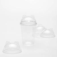 Tapas de Domo Transparentes de PET de Grado Alimenticio de 89/90/93/98 mm con Orejas de Oso Panda, Desechables, para Vasos de Batidos y Boba de 12 oz, Cierres de Botella de Fácil Apertura