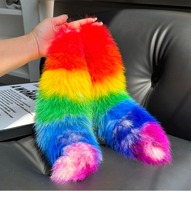 Porte-clés en fourrure de renard véritable de grande taille, fait à la main, mignon, arc-en-ciel, grande queue, design original, pendentif en fourrure de renard, pendentif en peluche pour sac
