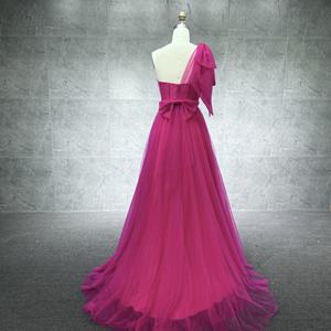 Moda un hombro A-Line vestido de noche con lazo mujeres elegante vestido de noche personalizado para fiesta de graduación - Product Image 6