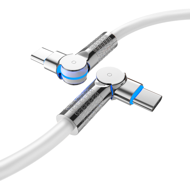 Durable 180 Degree Elbow Type C to C Fast Charging Data Cable 3A Braid Shielding for Computer Printer & Camera