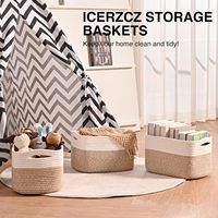 Panier de rangement pliable en corde de coton tressée, rectangulaire et moderne, avec poignées creuses, pour organiser jouets, livres et vêtements