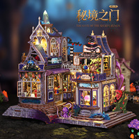 Yuangu DIY Cabin Secret Realm Door Wood E-commerce Toys Models Handmade Assembly Kit Book Stand Usia 14+