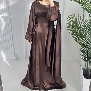 2024 Islam Jilbab Luxury Prayer Newest Long Sleeve Elegant Satin Tunic Dress Islamic Kaftan Muslims Dresses For Women Abaya