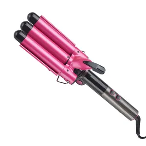 Home use three barrel ceramic big wave curler automatic LED curling iron with triple barrel hair waver hair curler