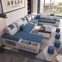 Sofá Seccional Modular de Cuero en Forma de L con Altavoz Bluetooth Integrado y Almacenamiento Lateral, Juego Completo de Muebles para Sala de Estar