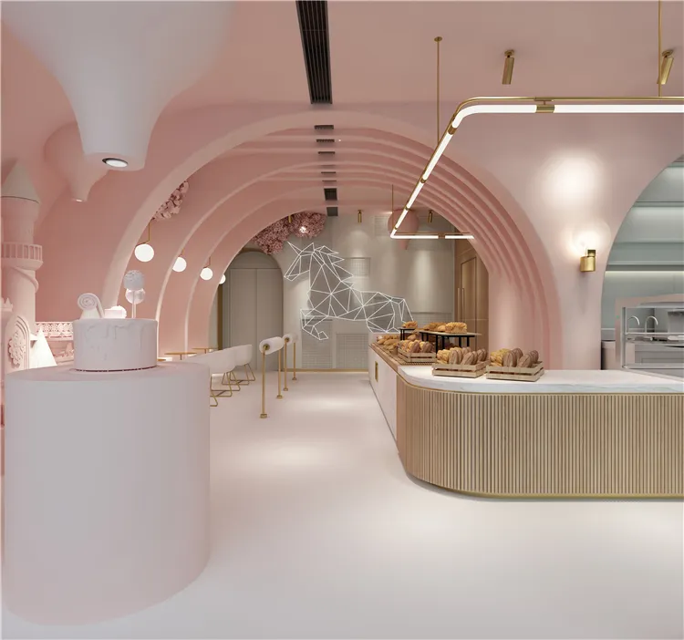 الرخام الخبز متجر رائعة الخشب مخصصة مخبز معرضا تصميم الخبز الوردي مركز تسوق أثاث كشك تصميم