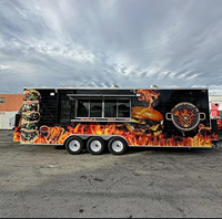 Cuisine mobile de restauration commerciale, remorque alimentaire à trois essieux, remorque à barre de remorquage pour la restauration rapide, en-cas, avec autocollant personnalisé