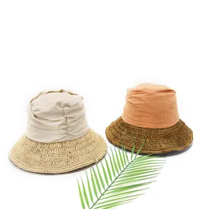 D D New Wholesale Lovely Multi-colors Raffia Straw Crochet And Cotton Fabric Hat Beanie Hat Bucket Hat For Women