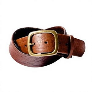 Ceintures pour hommes en cuir de vache écologique, boucle carrée en acier, style vintage, couleur marron, résistantes, imperméables, 3,8 cm B S - Product Image 5
