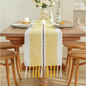 Barided Striped <strong>Table</strong> <strong>Runner</strong> Farmhouse <strong>Burlap</strong> <strong>Table</strong> <strong>Runner</strong> with Tassel Sequin TableCloth Decoration Jute <strong>Table</strong> <strong>Runner</strong> - Product Image 4