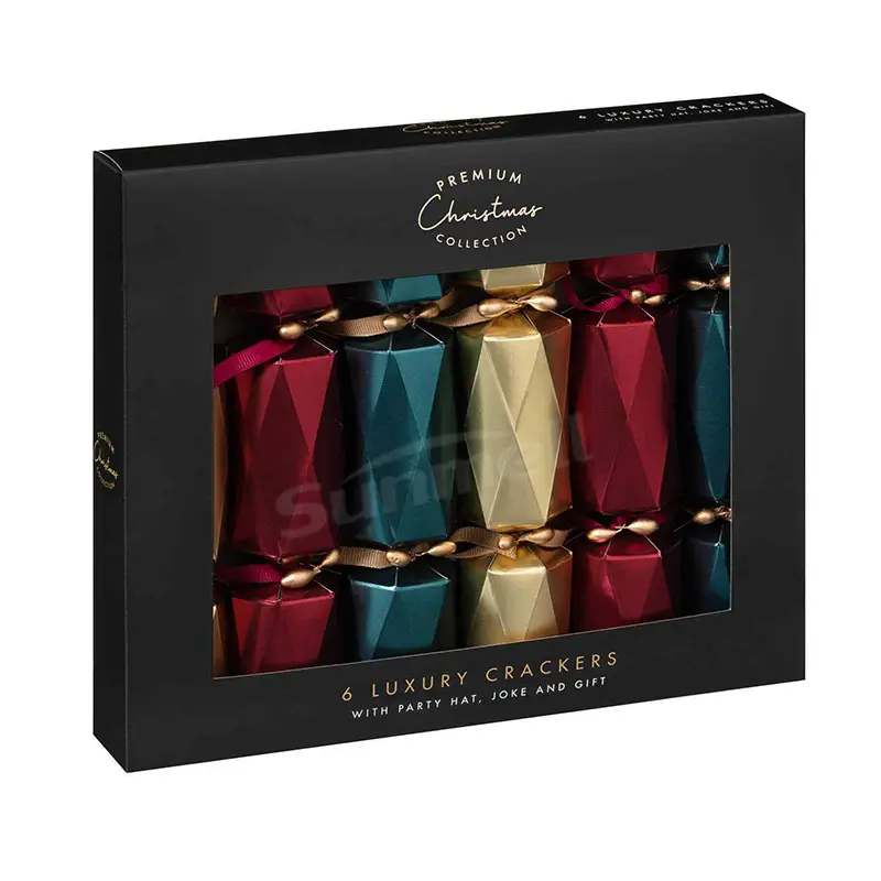 Imballaggio di Gin di cartone nero opaco di lusso confezione regalo di Cracker di natale scatole di imballaggio di vino Cracker di natale con finestra