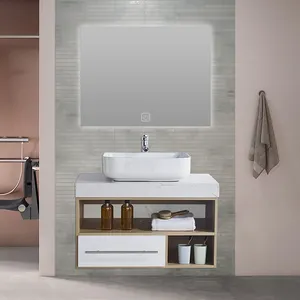 Mueble de baño de madera maciza, tocador de baño de estilo americano, blanco, venta al por mayor