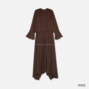 Abito Lungo Maxi Islamico da <span class=keywords><strong>Donna</strong></span> con Peplum, Maniche a Sbuffo e Orlo Irregolare, Abaya per Uso Quotidiano, Vendita all'Ingrosso - Product Image 4