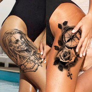 สติกเกอร์รอยสักชั่วคราวสีดำสำหรับผู้หญิงผู้ชายและผู้ใหญ่แขนยาวลายสักลายกุหลาบรอยสักฮาโลวีนจำนวนมาก - Product Image 3