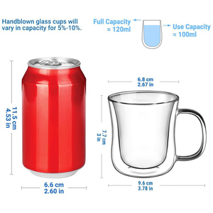 แก้วกาแฟทรงกระบอกสองชั้น ขนาด 8 ออนซ์ ทำจากแก้วบอโรซิลิเกต เก็บความร้อนได้ดี พร้อมหูจับ ใส ใช้ซ้ำได้ - Product Image 2
