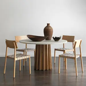 Yeni tasarım İskandinav mobilya yemek odası beton mesa yuvarlak orta sehpa accent tafel yemek odası masa ahşap yemek masası seti
