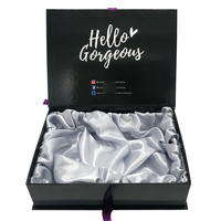 Boîte d'emballage magnétique en carton noir de luxe pour perruques et extensions capillaires, grand format, personnalisable avec logo, vente en gros