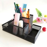 Guichet unique vente en gros accessoire de bureau multifonction 4 compartiments organisateur de bureau en maille métallique