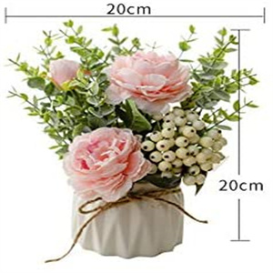 Fleurs artificielles avec petit vase en céramique, roses en soie, fausses plantes, feuilles d'eucalyptus, baies, arrangements floraux, décorations - Product Image 2