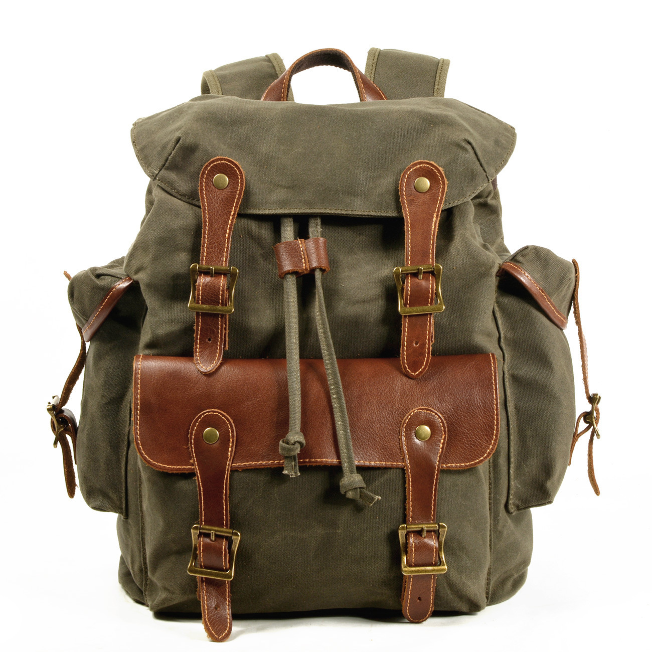 Vintage Canvas Backpack Daypack Casual Outdoor Travel Rucksack Leather Trim Vintage Leather Backpack | Bag | Waxed Canvas Backpack  main image 2