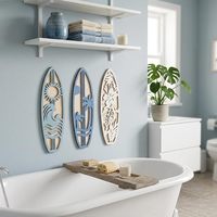Décoration murale de salle de bain en bois, thème planche de surf, plage et océan, décoration de salle de bain côtière