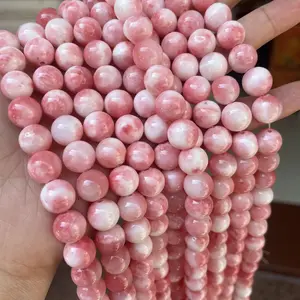 Оптовая продажа, натуральные Круглые Гладкие бусины из розового камня, персидский нефрит, натуральный камень, розовый кристалл, бусины россыпью для изготовления ювелирных изделий