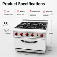 Équipement de cuisine commerciale, cuisinière à gaz 4 brûleurs avec four, en acier inoxydable, cuisinière autonome au GPL pour les entreprises de restauration
