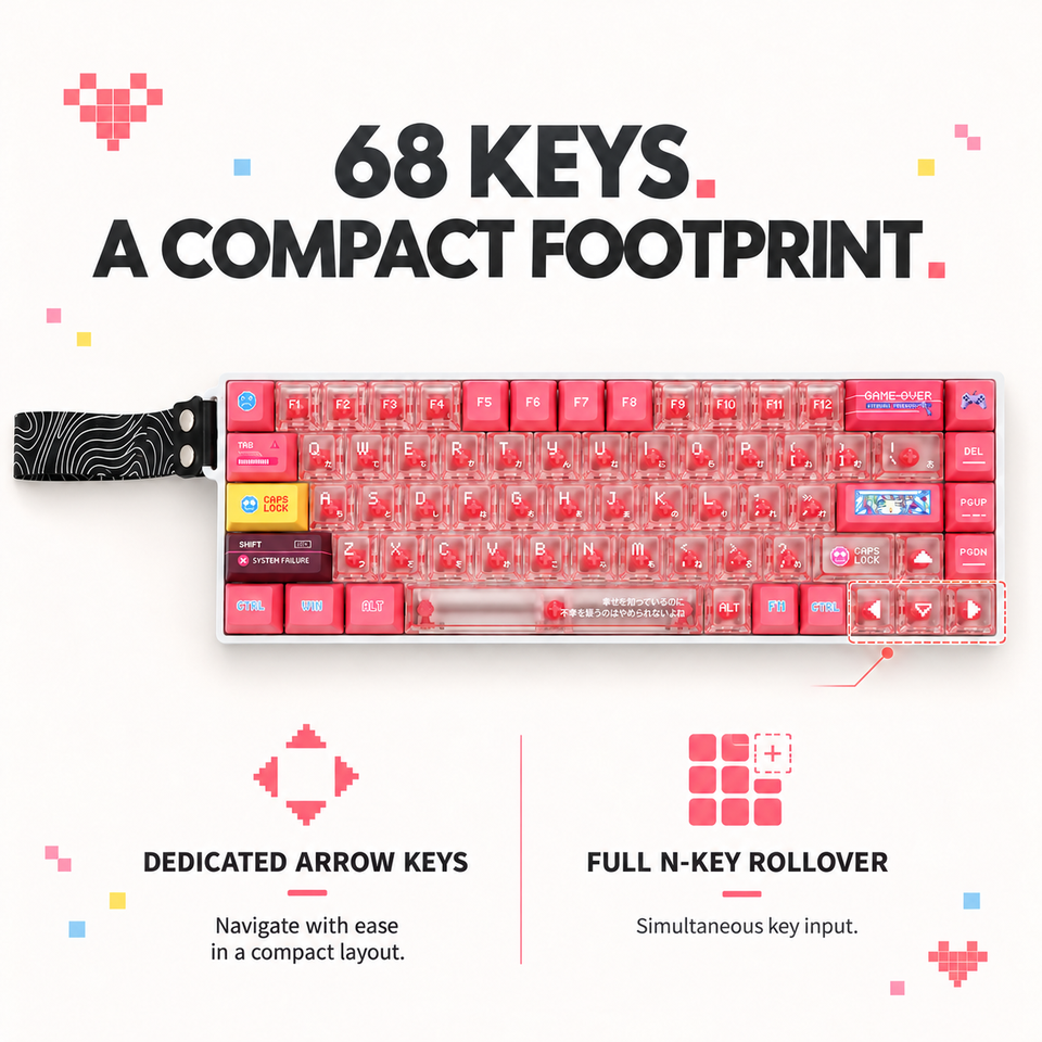 Numbers Keyboard Ui IK68 Pink Hot-Swappable Mechanical Keyboard With Transparent PC Keycaps ...