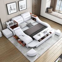 Lit Tatami Chambre Parentale Simple et Moderne en Cuir de Massage, Lit Double Intelligent avec Rangement Multifonctionnel, Art du Cuir, Lit de Mariage