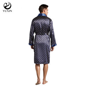 Abito da <span class=keywords><strong>uomo</strong></span> in seta abito da notte stampa sposo estivo pigiama a maniche lunghe in seta sottile Plus Size accappatoio - Product Image 6