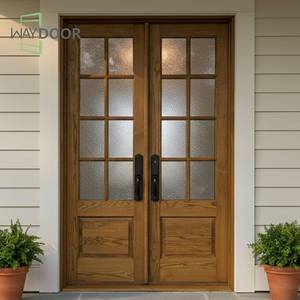 Porte d'entrée double en bois massif, sur mesure, insonorisée et étanche, en chêne rouge et acajou africain, avec 9 panneaux de verre. - Product Image 1