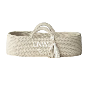 Panier de Moïse moderne en crochet doux fait main pour la sécurité des nouveau-nés, en corde tressée, idéal comme rangement original ou cadeau pour la chambre de maman ou le salon - Product Image 1