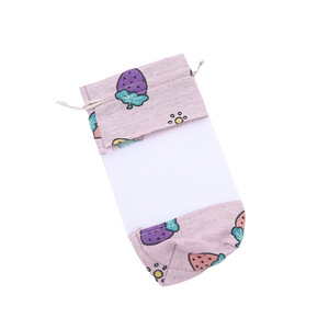 Sacs à cordon en coton et lin imprimés avec pochette de rangement en maille pour colliers et bracelets, sachet organisateur de voyage, pochette à bijoux - Product Image 5