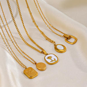 เครื่องประดับสแตนเลสชุบทอง โซ่เส้นเล็กประดับเปลือกหอยมุกขัดเงาสูง - Product Image 2