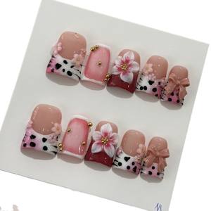 Bestseller Handgefertigte Entenschnabel-förmige Aufstecknägel 10 Stück Wiederverwendbare ABS Künstliche Nägel für Kinder Vollständige Abdeckung Design Quadratisches Muster Modell - Product Image 5