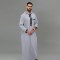 Thobe Thawb Classique Islamique Arabe Premium pour Hommes, Respirant Toutes Saisons, Brodé Marocain, Vente en Gros