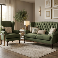Grünes Wingback Stoff-Sofa-Set Gepolsterter Sessel und Zweisitzer Gepolsterte Wohnzimmer-Sitzgarnitur